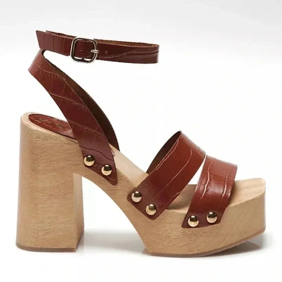 New Free People Mallory Clogs Wood Heel Sandal Shoes in Luggage Brown 11 - Picture 14 of 15